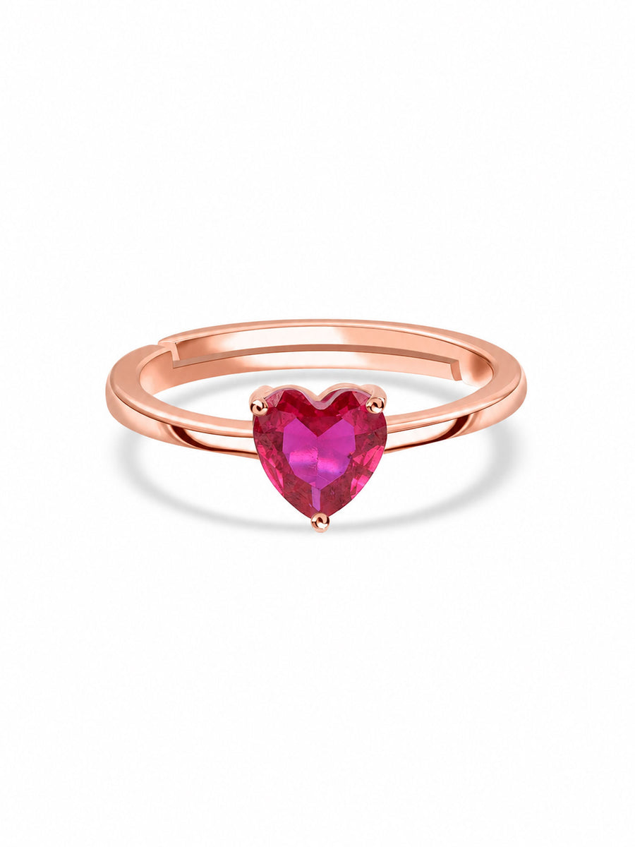 Heart Ruby CZ Rose Gold Plated Silver Ring