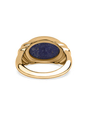 Natural Lapis Cross Motif Oval Silver Statement Ring