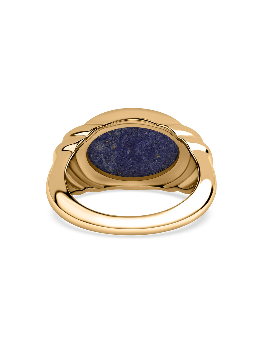 Natural Lapis Cross Motif Oval Silver Statement Ring