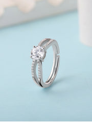 American Diamond Classic Solitaire Adjustable Silver Ring