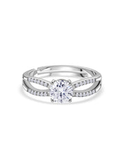 American Diamond Classic Solitaire Adjustable Silver Ring