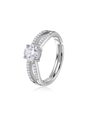 American Diamond Classic Solitaire Adjustable Silver Ring