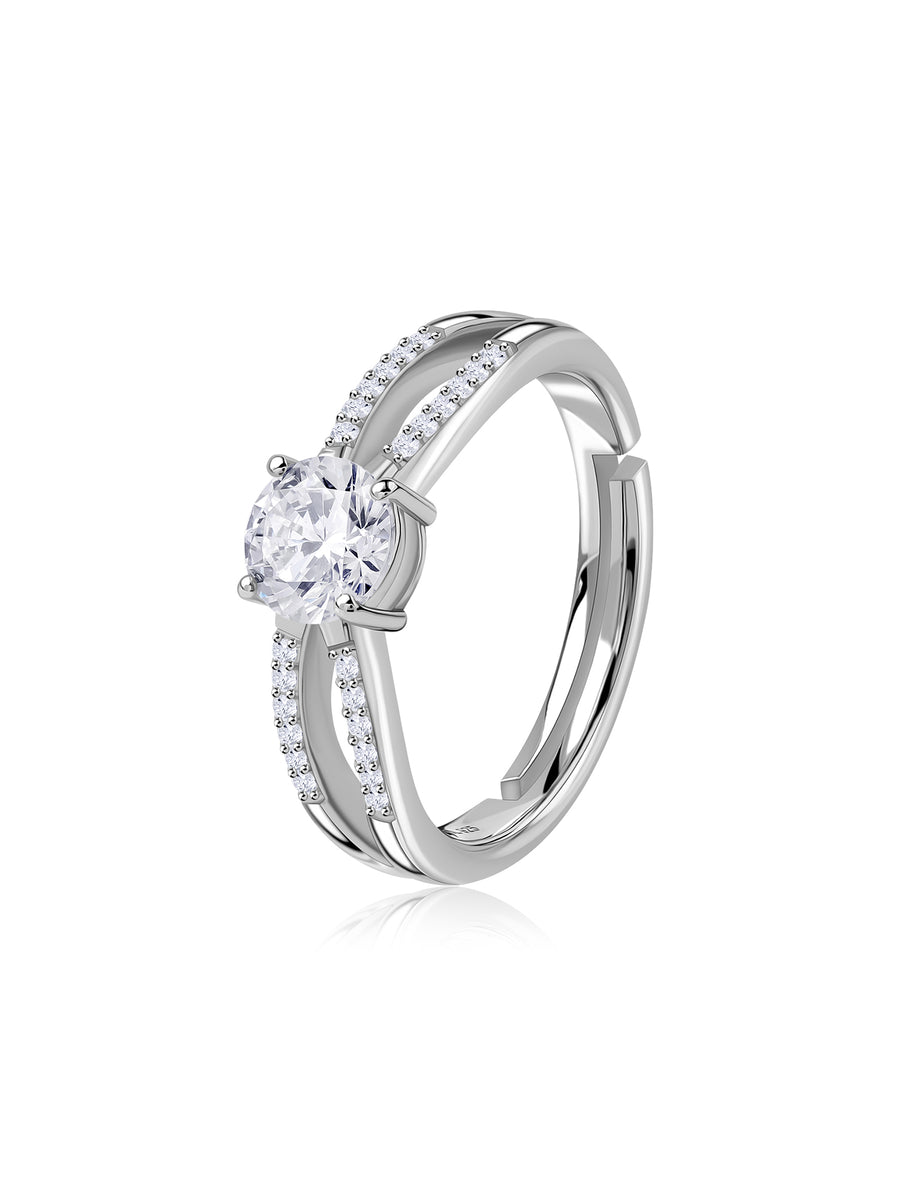American Diamond Classic Solitaire Adjustable Silver Ring