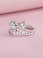 Twinkling Rose American Diamond Silver Adjustable Ring