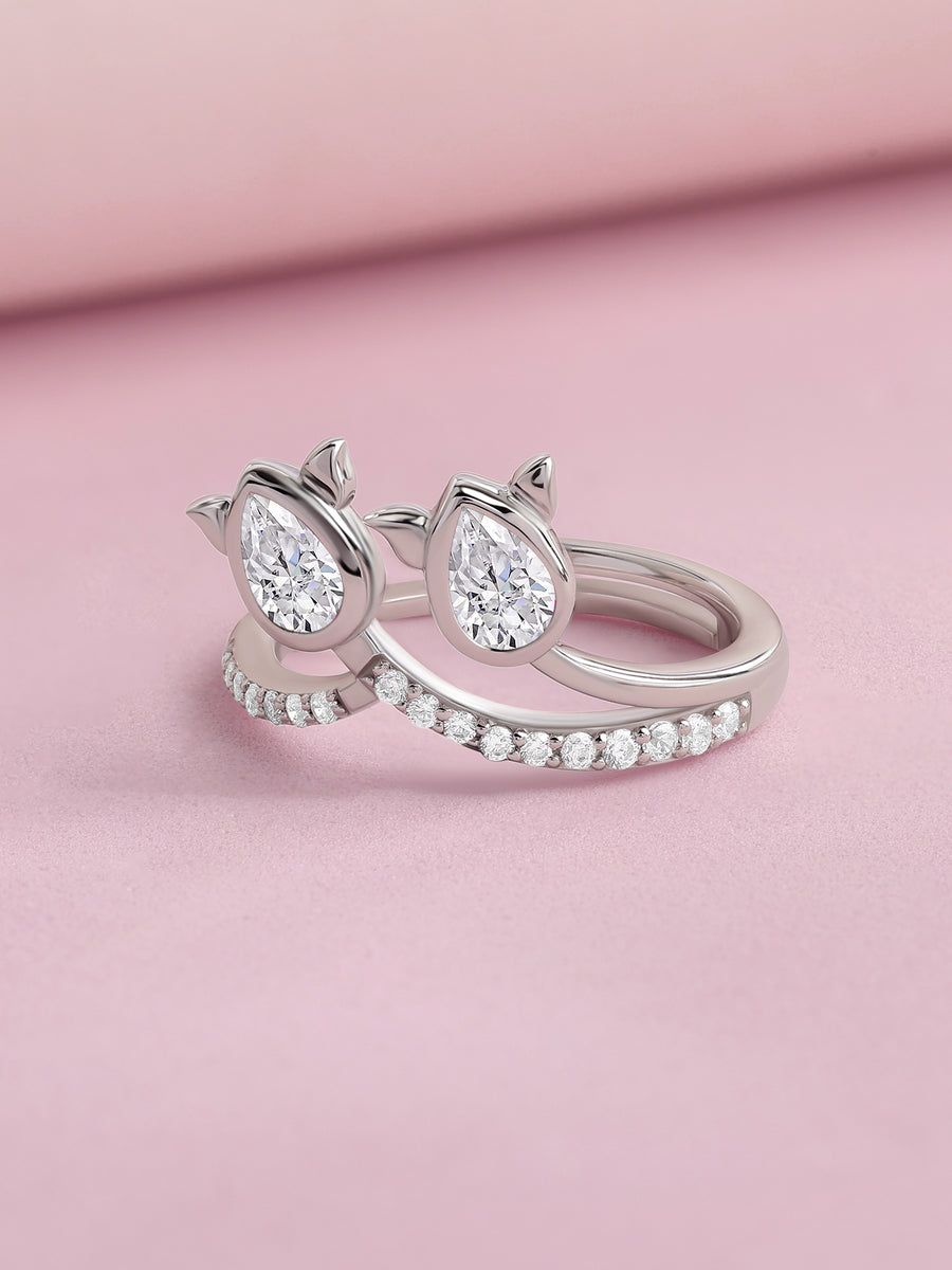 Twinkling Rose American Diamond Silver Adjustable Ring