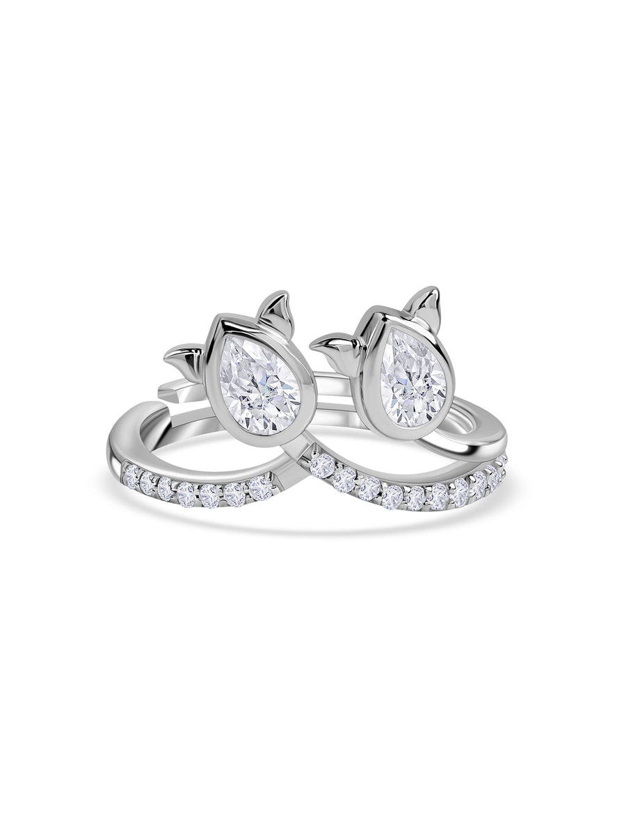 Twinkling Rose American Diamond Silver Adjustable Ring