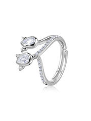 Twinkling Rose American Diamond Silver Adjustable Ring