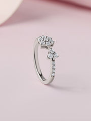 American Diamond Floral Cluster Adjustable Silver Ring
