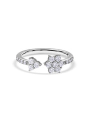 American Diamond Floral Cluster Adjustable Silver Ring