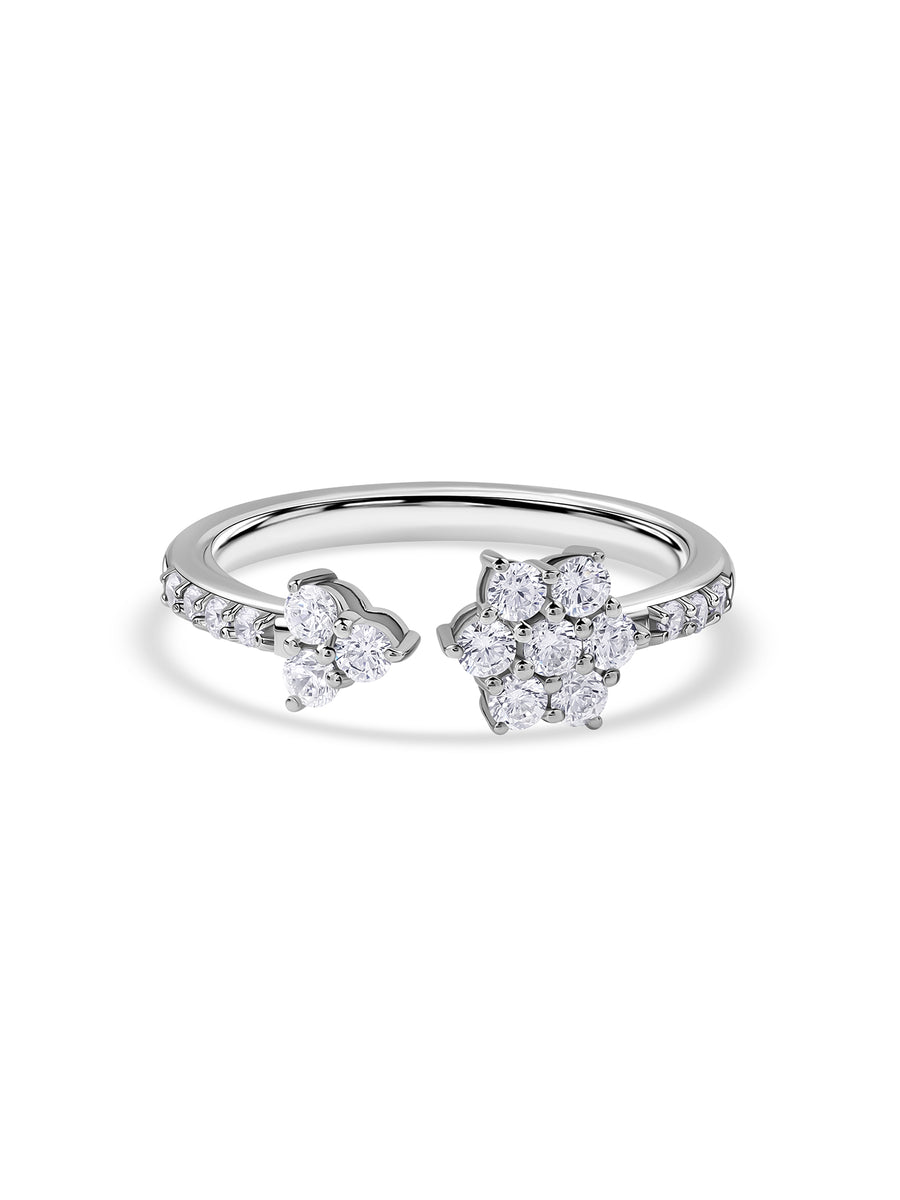 American Diamond Floral Cluster Adjustable Silver Ring