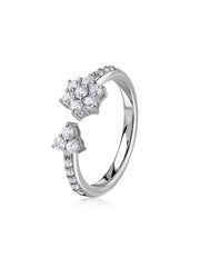 American Diamond Floral Cluster Adjustable Silver Ring