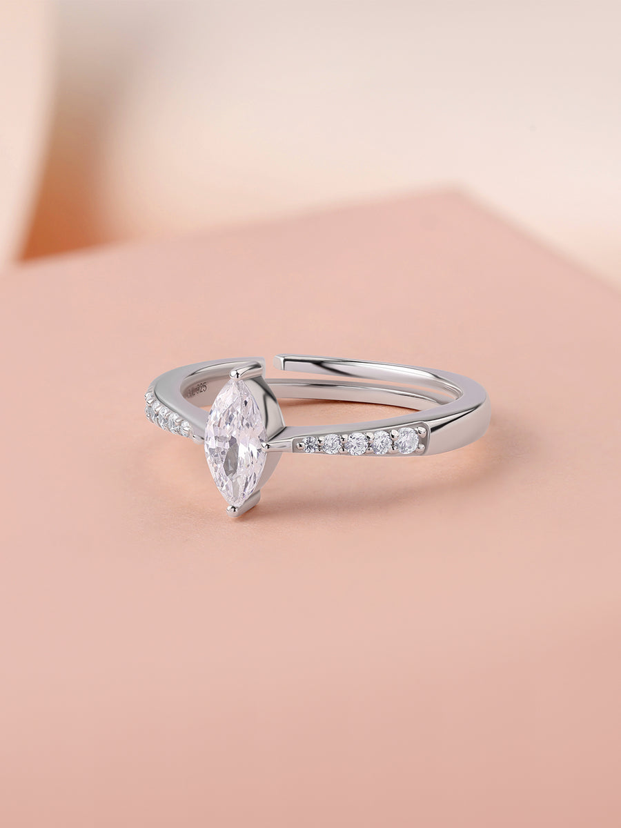 American Diamond Marquise Cut Adjustable Silver Ring