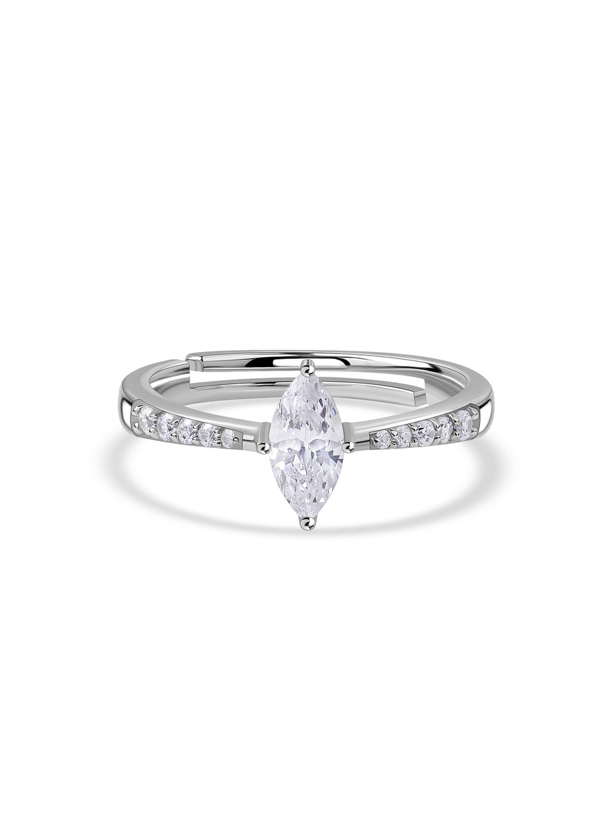 American Diamond Marquise Cut Adjustable Silver Ring
