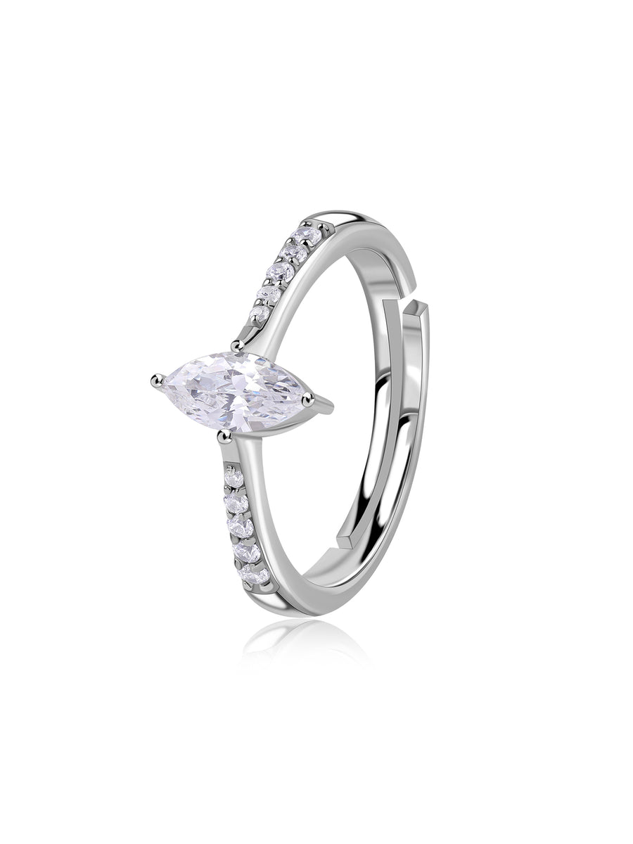 American Diamond Marquise Cut Adjustable Silver Ring