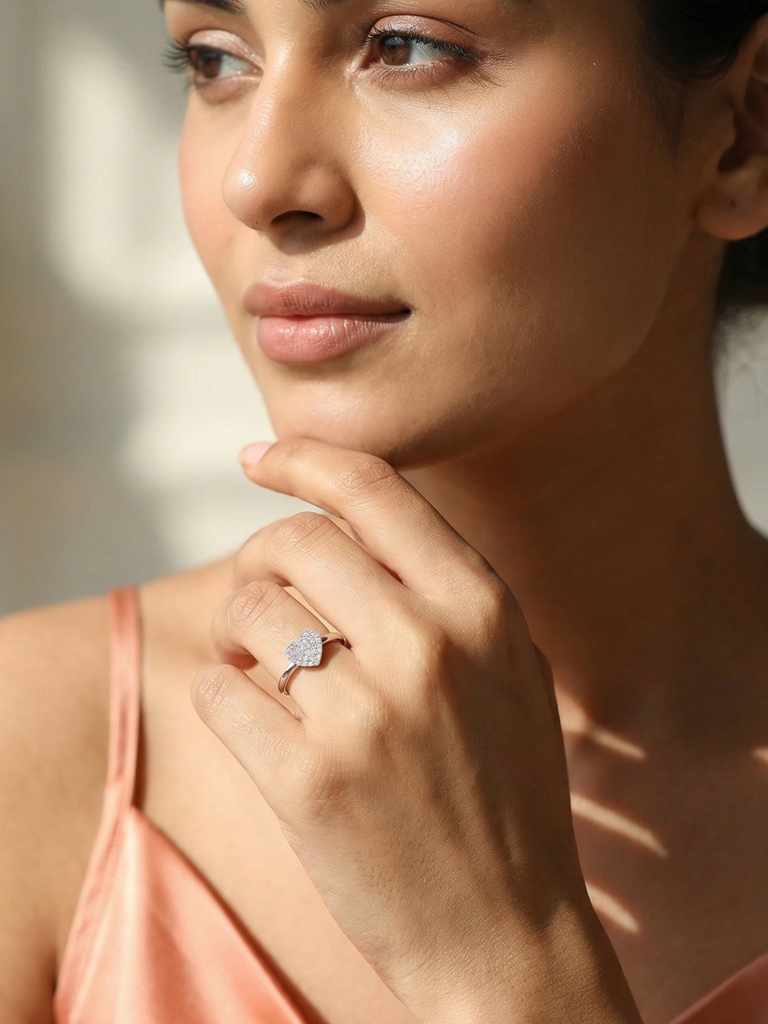 American Diamond Heart Cluster Adjustable Silver Ring