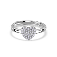 American Diamond Heart Cluster Adjustable Silver Ring