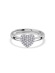 American Diamond Heart Cluster Adjustable Silver Ring