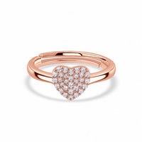 American Diamond Heart Cluster Rose Gold Plated Adjustable Silver Ring