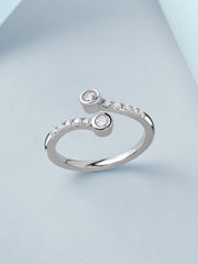 American Diamond Open Style Adjustable Silver Ring