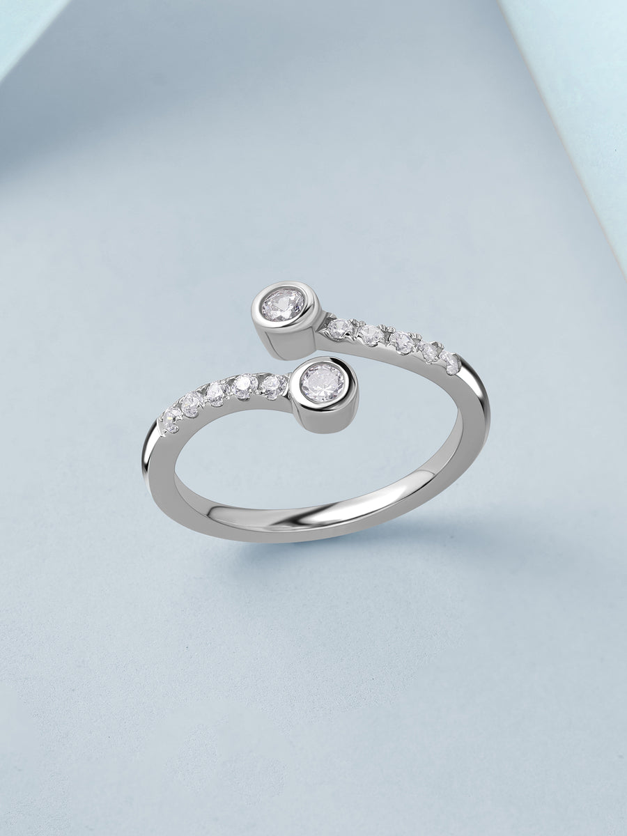 American Diamond Open Style Adjustable Silver Ring