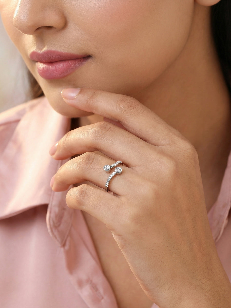 American Diamond Open Style Adjustable Silver Ring