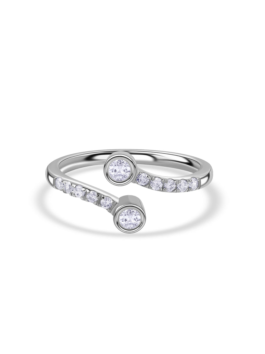 American Diamond Open Style Adjustable Silver Ring
