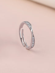 American Diamond Line Classic Band Adjustable Silver Ring