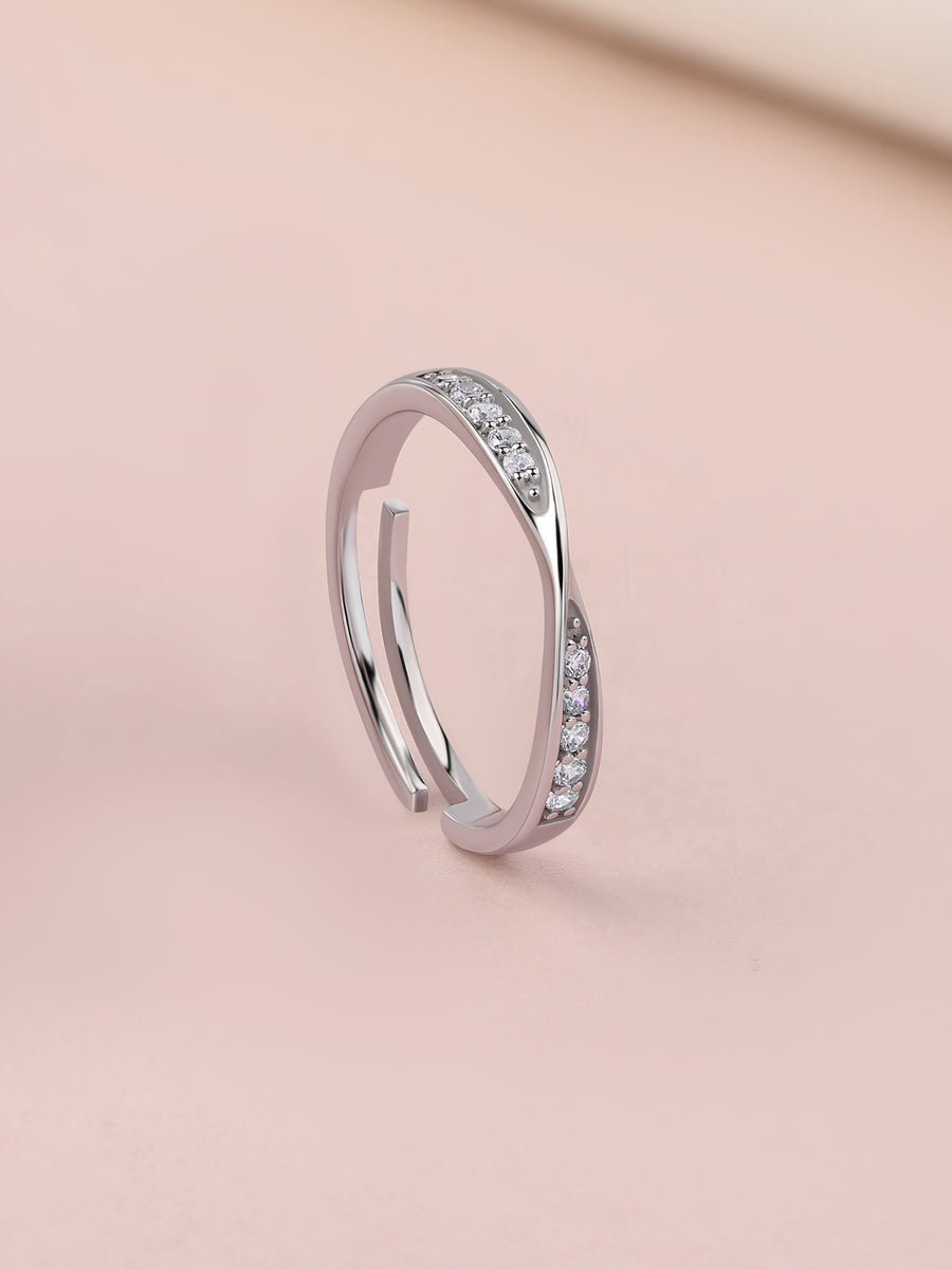 American Diamond Line Classic Band Adjustable Silver Ring
