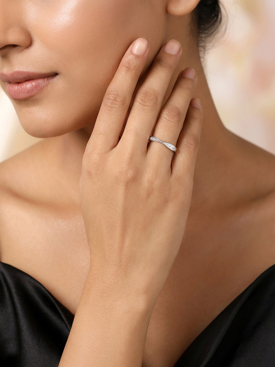 American Diamond Line Classic Band Adjustable Silver Ring