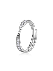American Diamond Line Classic Band Adjustable Silver Ring