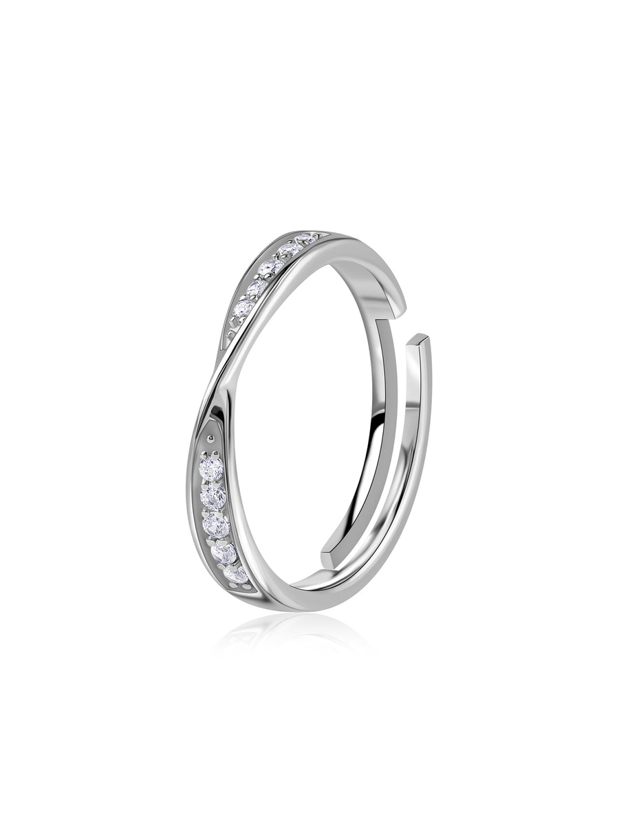 American Diamond Line Classic Band Adjustable Silver Ring