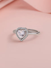 Heart Halo American Diamond Silver Adjustable Ring