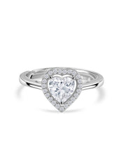 Heart Halo American Diamond Silver Adjustable Ring