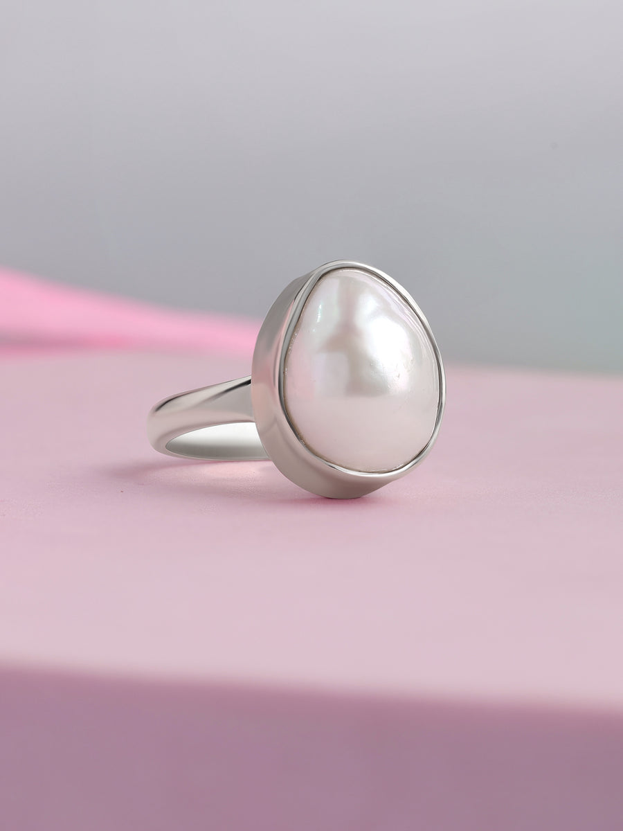 Luminous Baroque Pearl Silver Ring