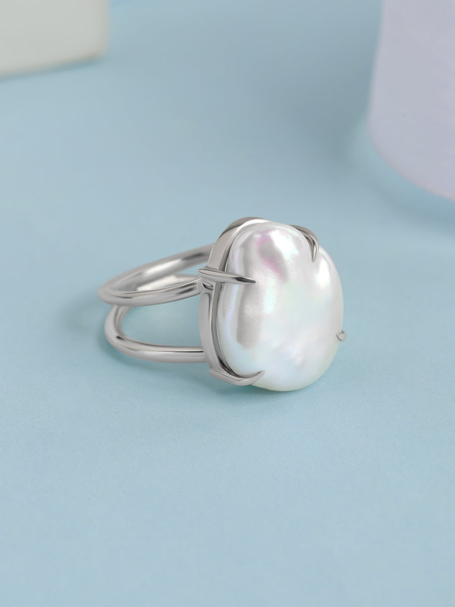 Organic Baroque Pearl Silver Ring