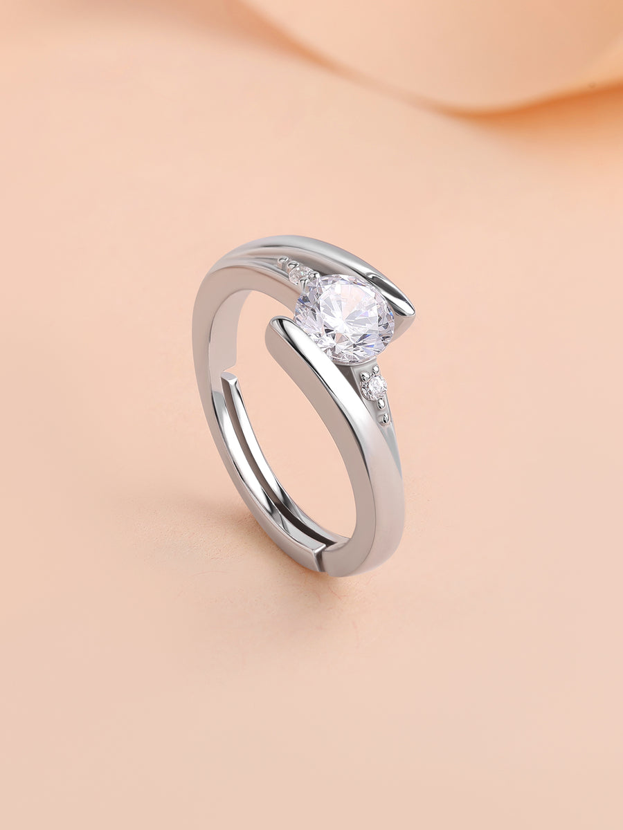 Radiant Twist American Diamond Silver Adjustable Ring
