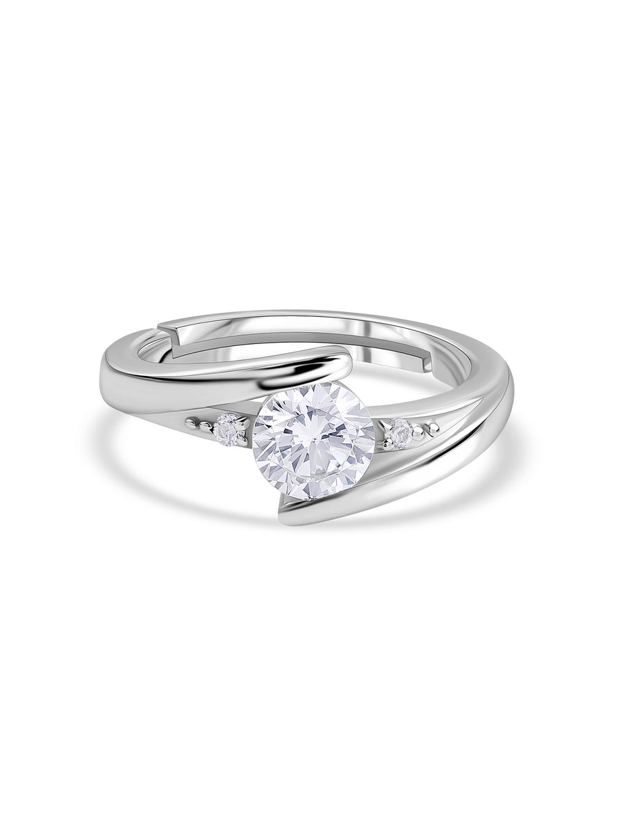 Radiant Twist American Diamond Silver Adjustable Ring