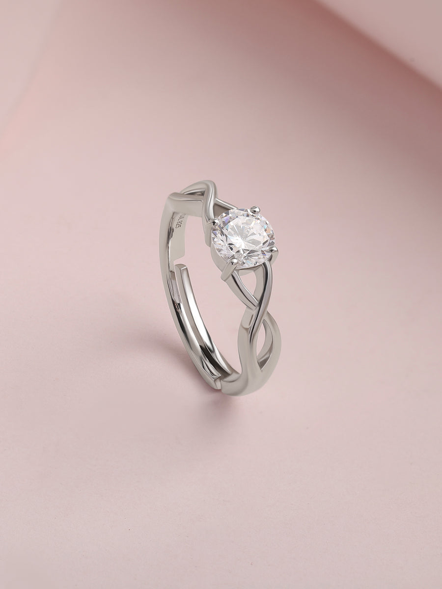 Infinity Glow American Diamond Silver Adjustable Ring