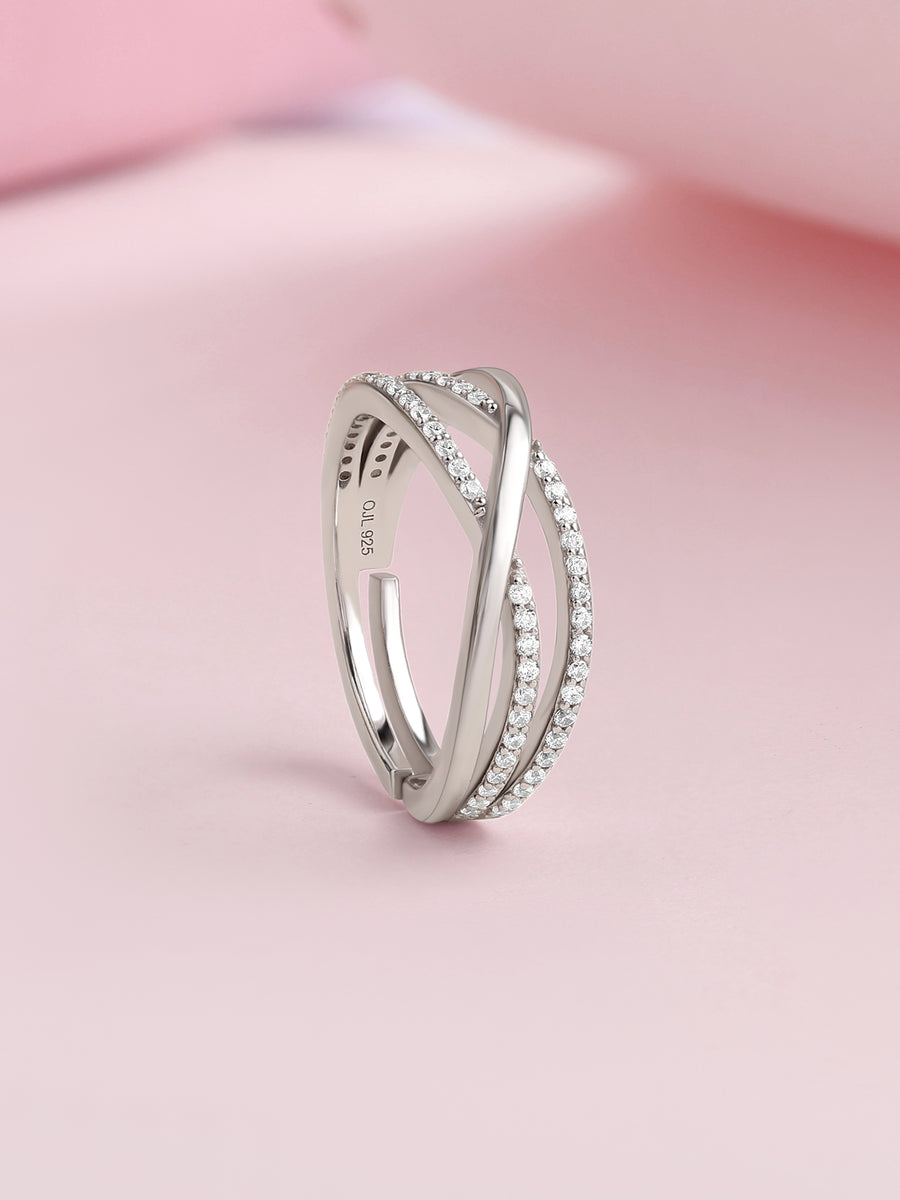 Layered Spark American Diamond Silver Adjustable Ring