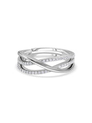 Layered Spark American Diamond Silver Adjustable Ring