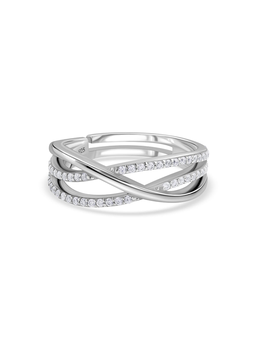 Layered Spark American Diamond Silver Adjustable Ring