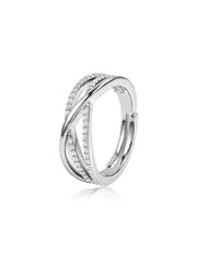Layered Spark American Diamond Silver Adjustable Ring