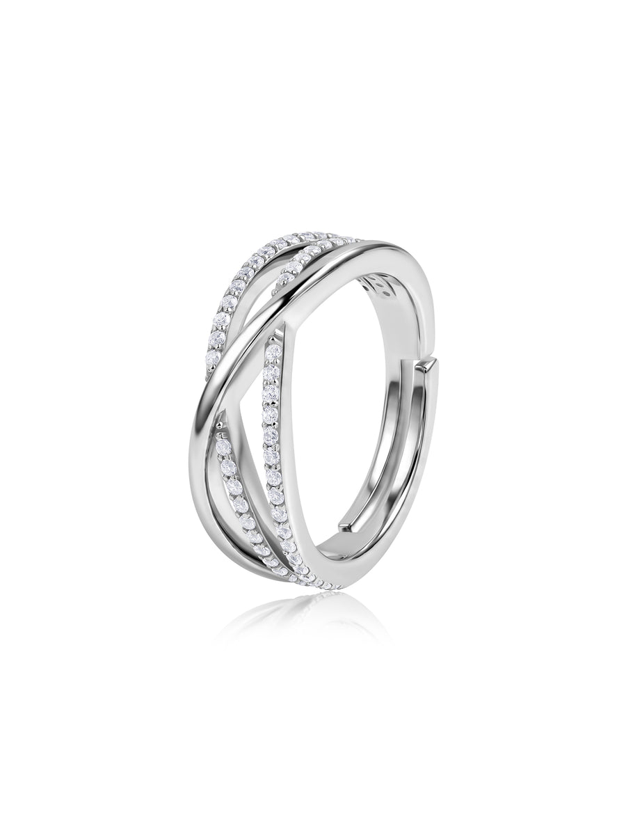 Layered Spark American Diamond Silver Adjustable Ring