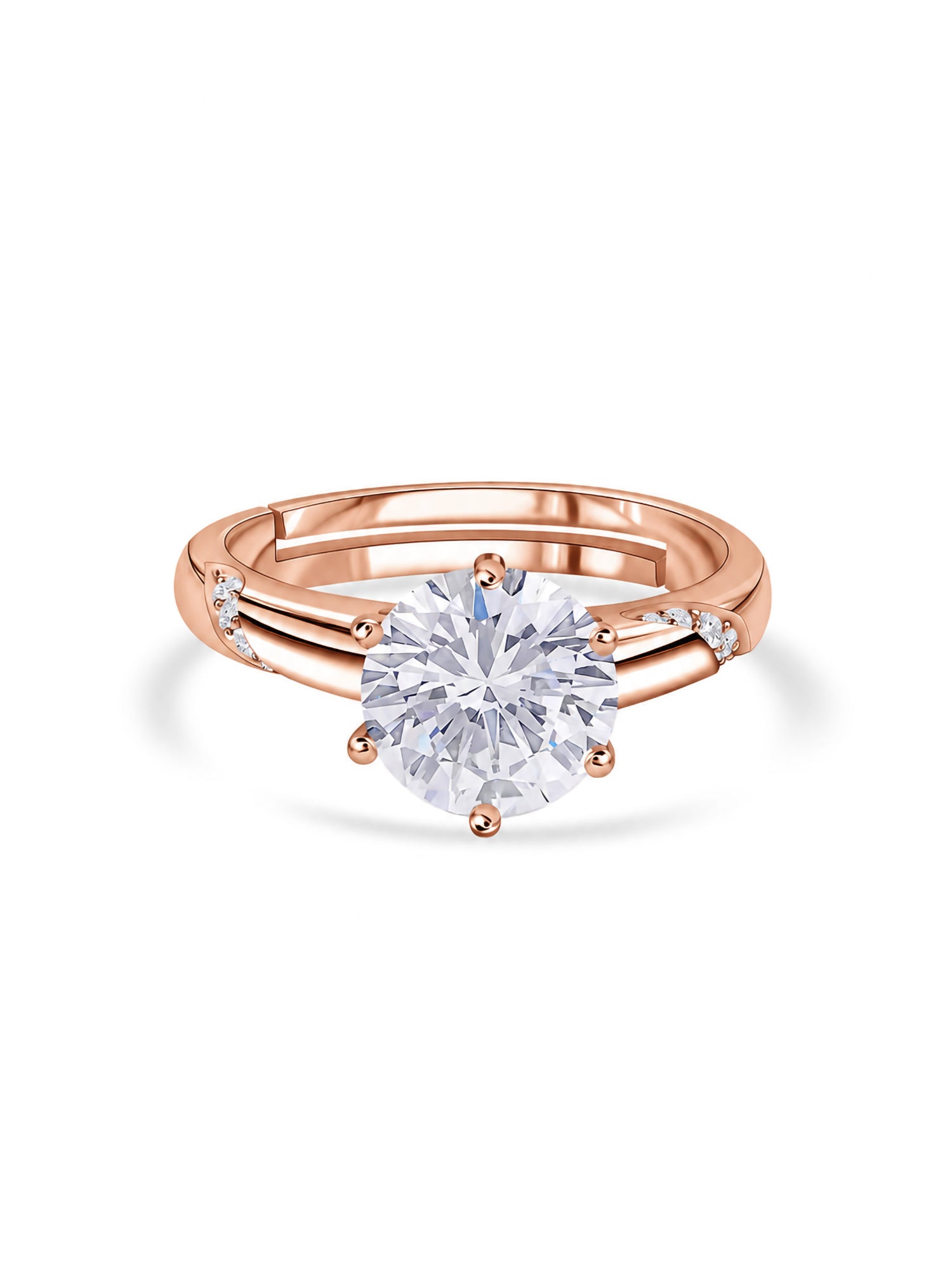 American Diamond Solitaire Rose Gold Plated Adjustable Ring