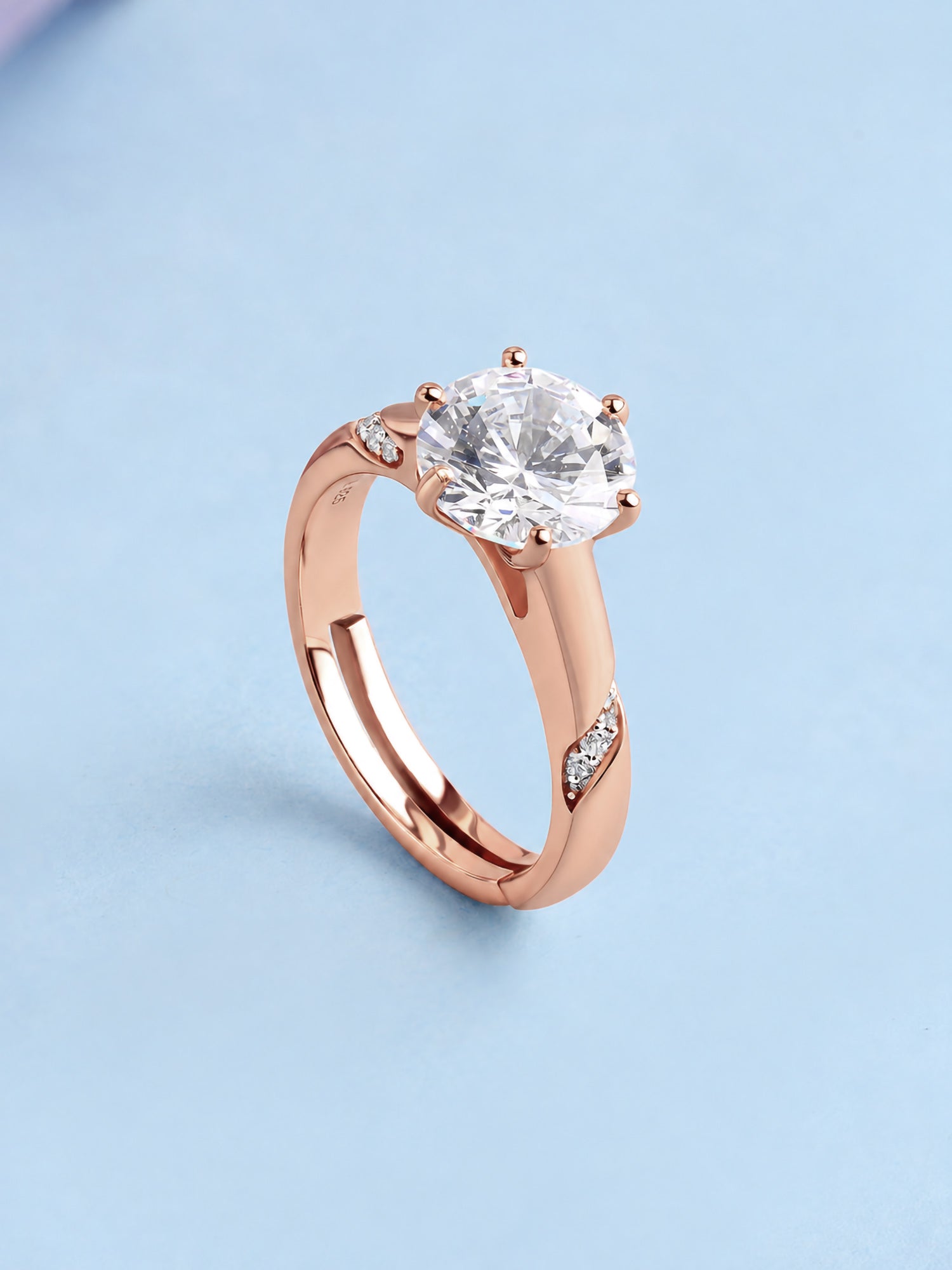 American Diamond Solitaire Rose Gold Plated Adjustable Ring