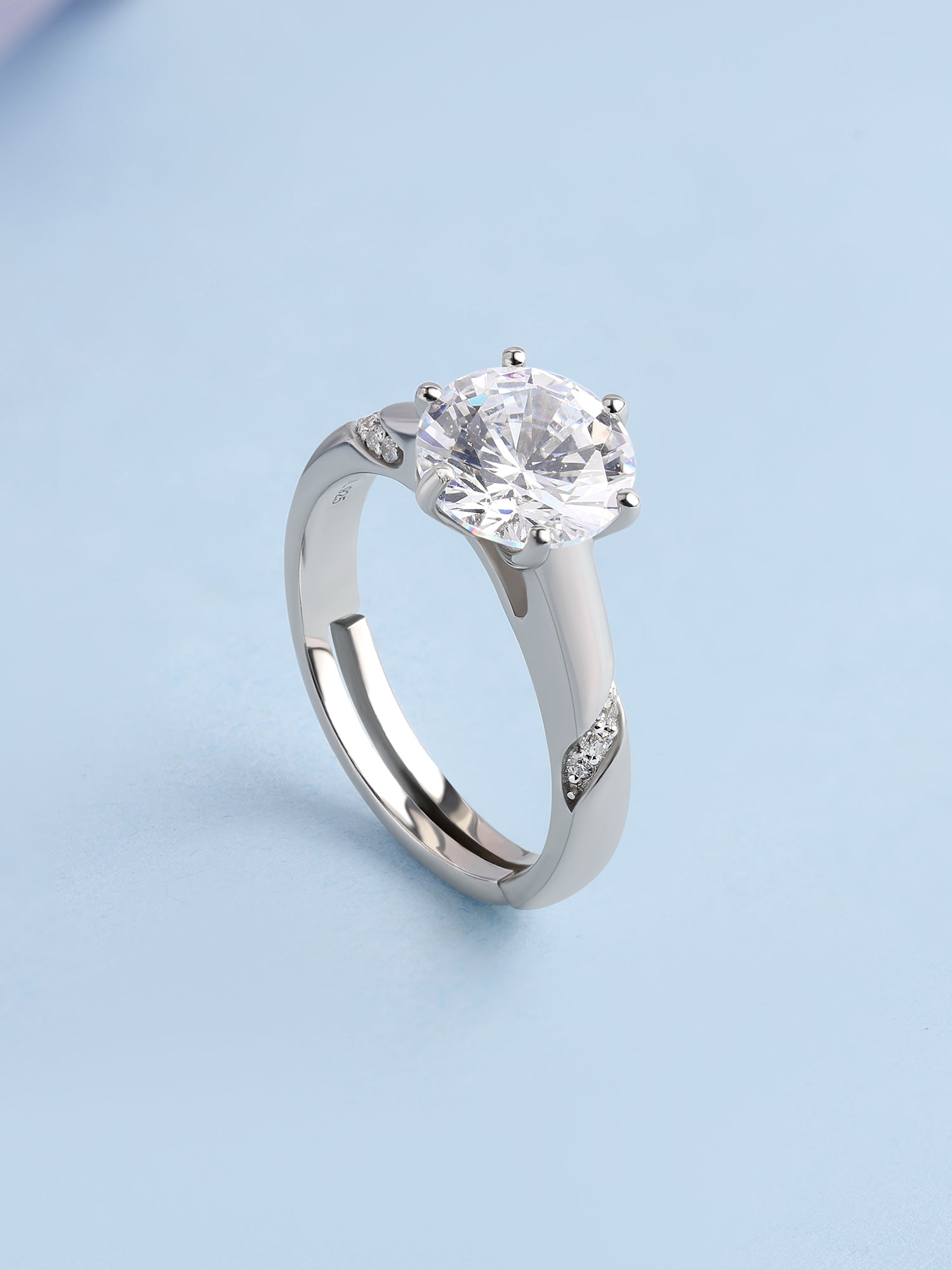 Classic Solitaire American Diamond Silver Adjustable Ring