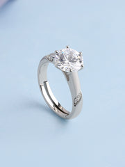 Classic Solitaire American Diamond Silver Adjustable Ring