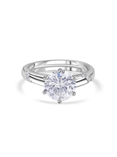 American Diamond Solitaire Silver Ring in 925 Sterling Silver - BIS Hallmarked