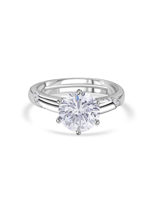 Classic Solitaire American Diamond Silver Adjustable Ring