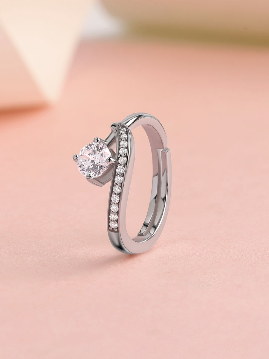 Graceful Wave American Diamond Silver Adjustable Ring
